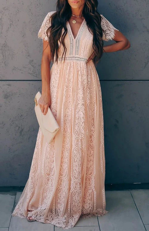 Élise Elegante Lange Kleid mit Offenen Details – Schicke Kurzarm Maxikleid - Image 6
