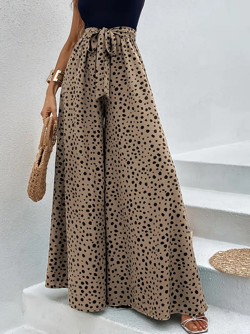 Ella - Gepunktete Damenhose mit weitem Bein und verstellbarer Taille - Image 3