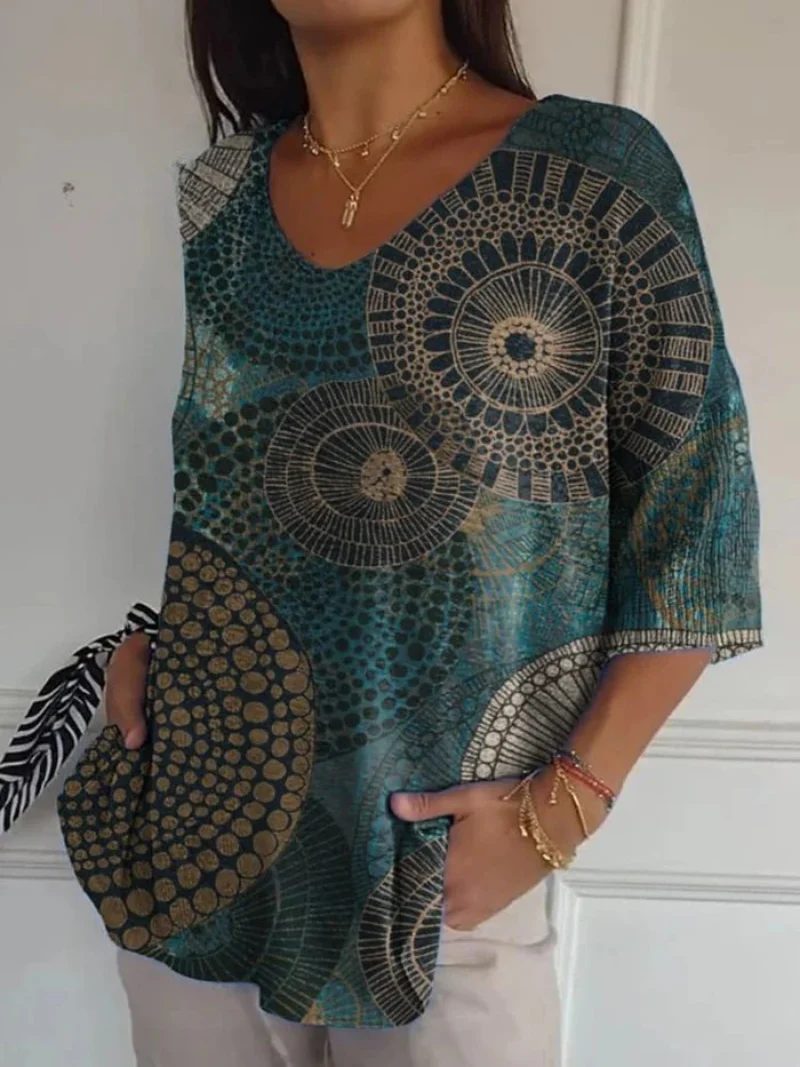 Elora® | Damen Vintage Circle Totem Abstrakte Geometrie Lässiger Pullover Strick