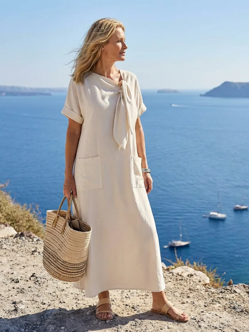 Elowyn | Damen Maxikleid Rundhals Taschen Elegant - Image 2