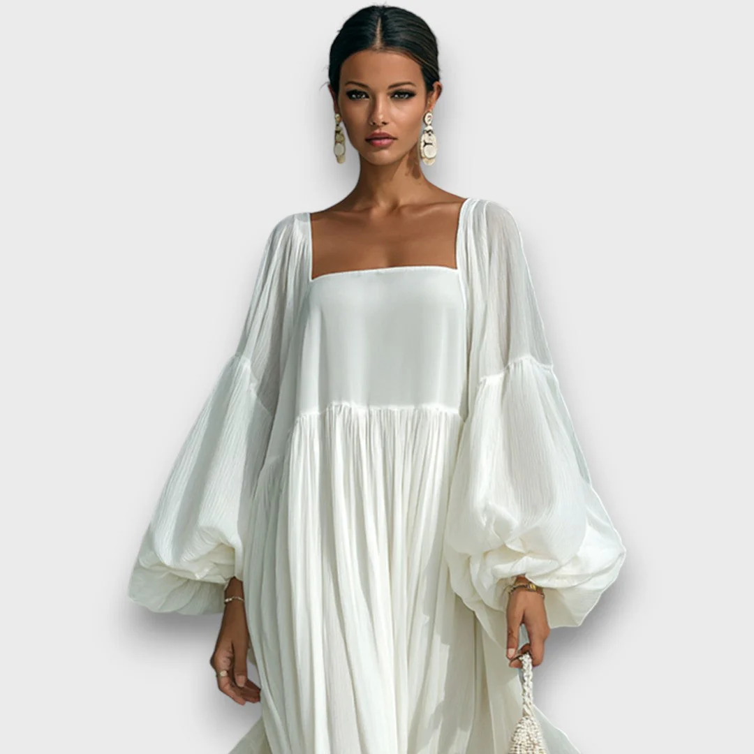 Elviera – Fließendes Maxikleid mit Falten und Ballonärmeln - Image 2