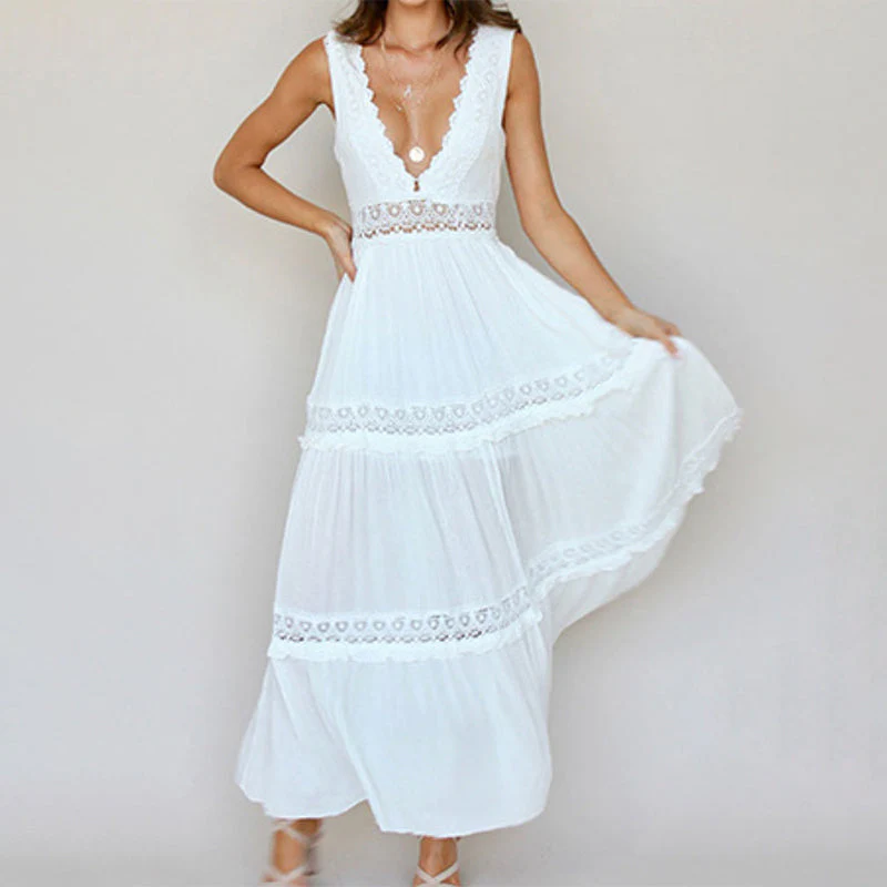 EMINE - LANGES KLEID MIT V-AUSSCHNITT - Image 4