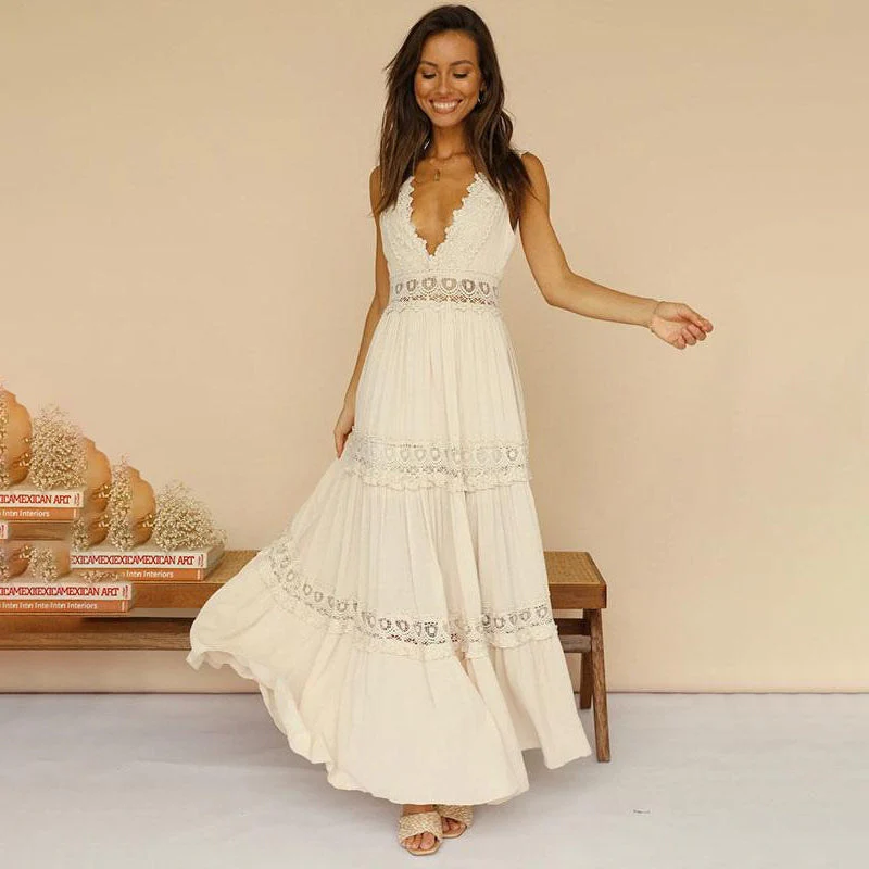 EMINE - LANGES KLEID MIT V-AUSSCHNITT - Image 5