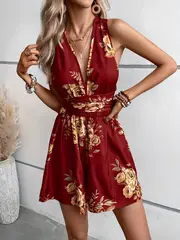 Emma | Jumpsuit mit tiefem V-Ausschnitt und Blumenmuster zum Binden für Frauen - Image 3