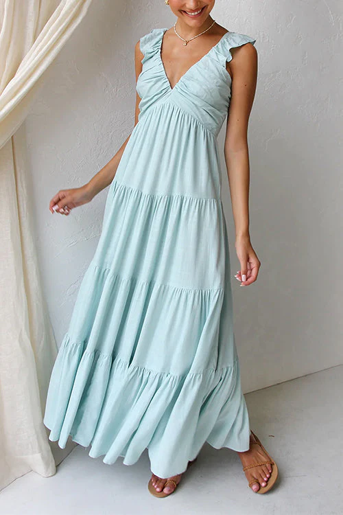 Emma | V-Ausschnitt Leinen-Maxikleid - Image 7