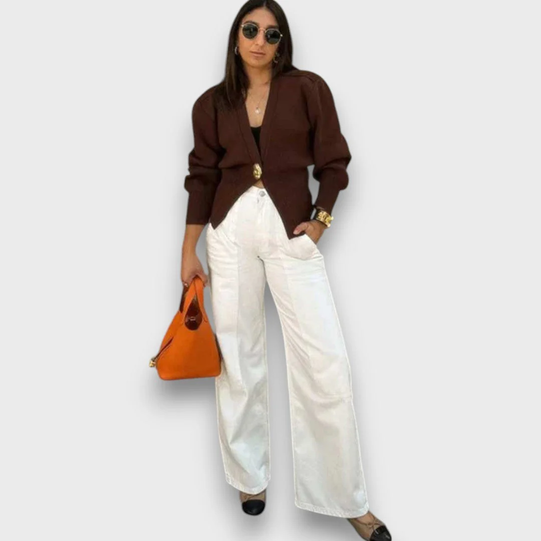 Enea – Tiefer V-Ausschnitt Cardigan mit Goldknopf - Image 4
