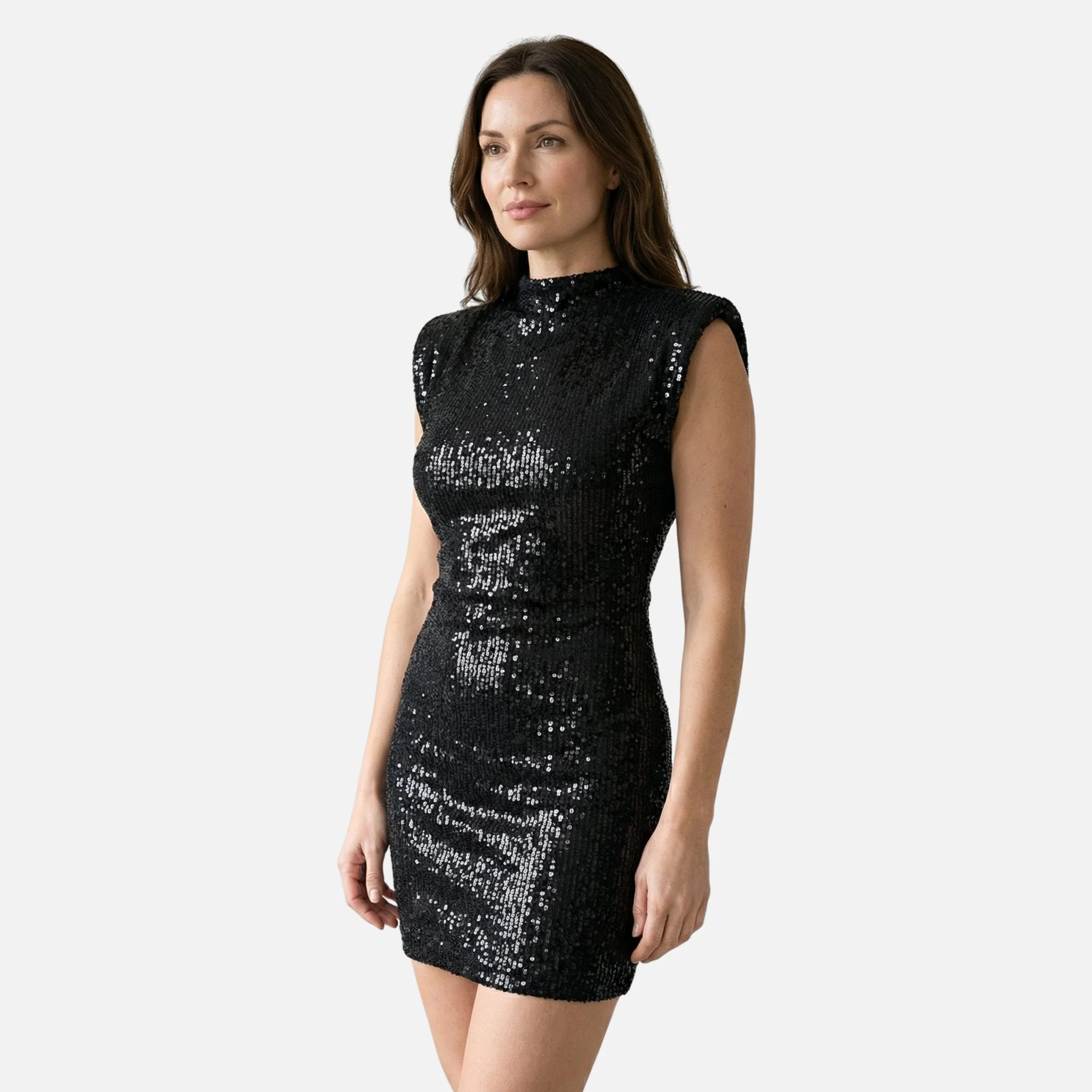 Bettina | Damen Eng Anliegendes Pailletten-Minikleid Stehkragen – Pailletten Mini - Image 2