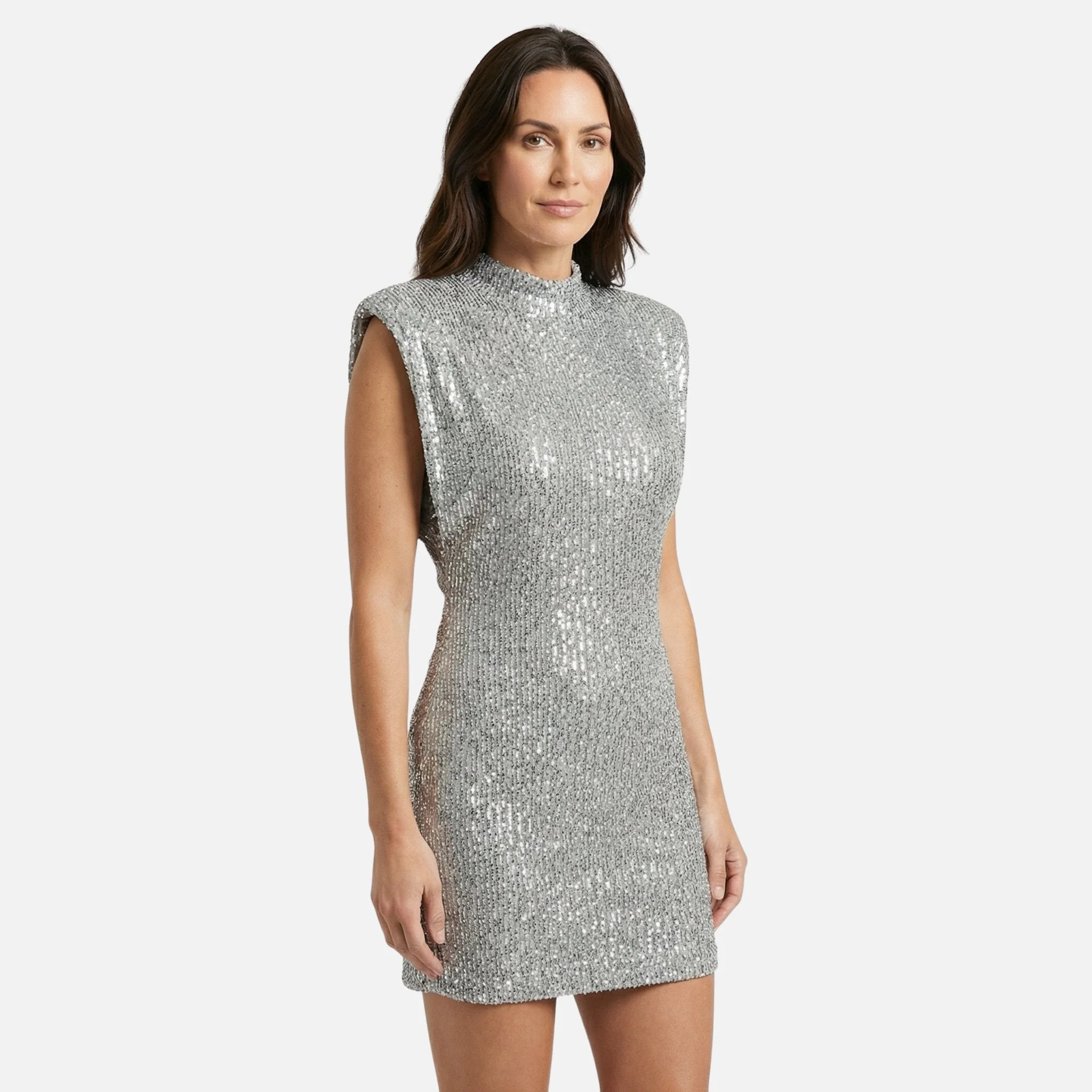 Bettina | Damen Eng Anliegendes Pailletten-Minikleid Stehkragen – Pailletten Mini - Image 3