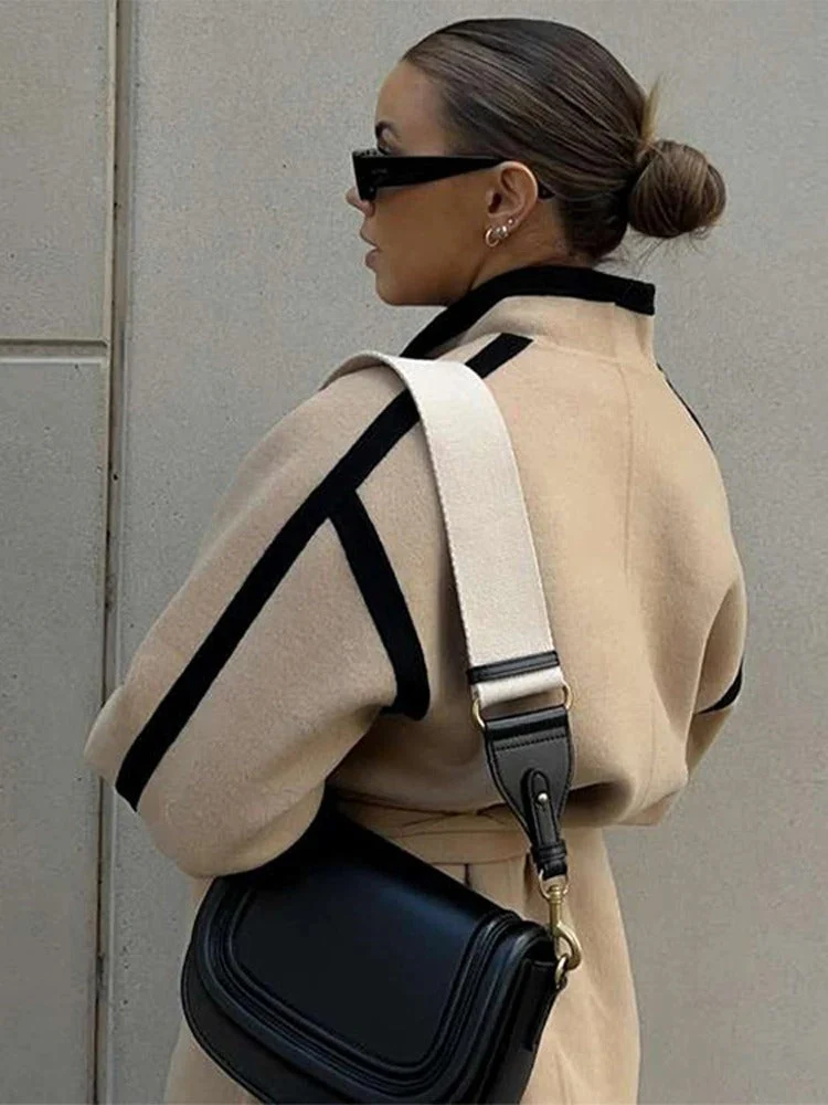 Erbsenjacke aus Wollmischung mit Kontrastbesatz Wickelmantel mit Gürtel - Image 5