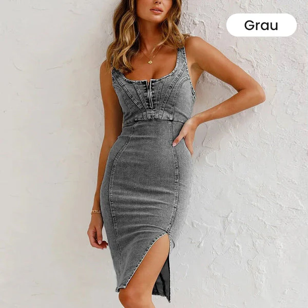 ESLEM - FIGURBETONTES KLEID AUS STRETCH-DENIM - Image 8
