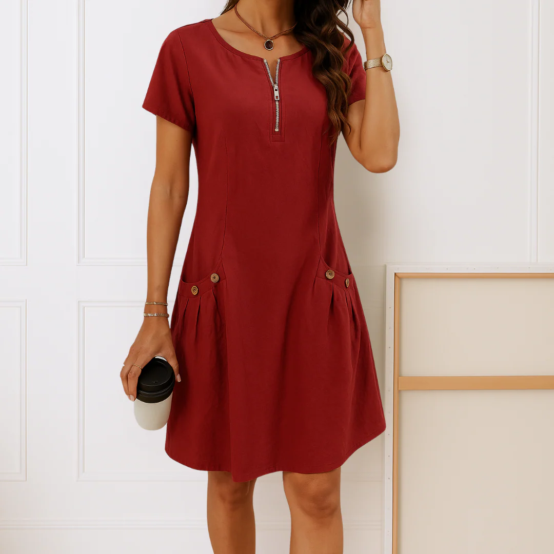 Ester™ | Elegantes Baumwollkleid mit kurzen Ärmeln und Taschen - Image 5