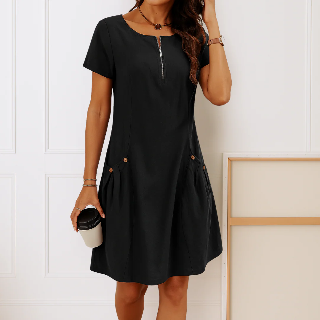 Ester™ | Elegantes Baumwollkleid mit kurzen Ärmeln und Taschen - Image 6