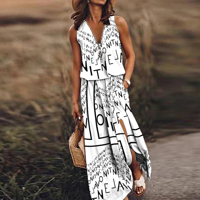 Esther | Modisches ärmelloses Kleid mit Buchstabendruck