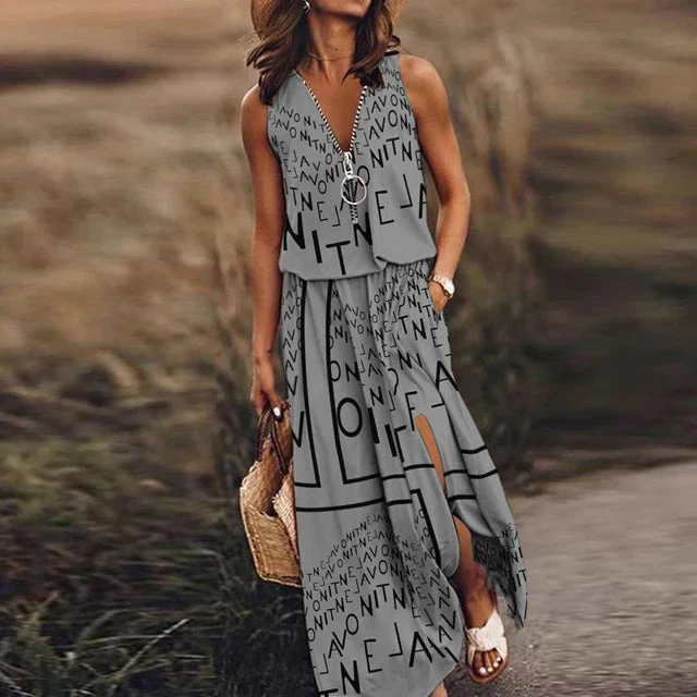 Esther | Modisches ärmelloses Kleid mit Buchstabendruck - Image 4