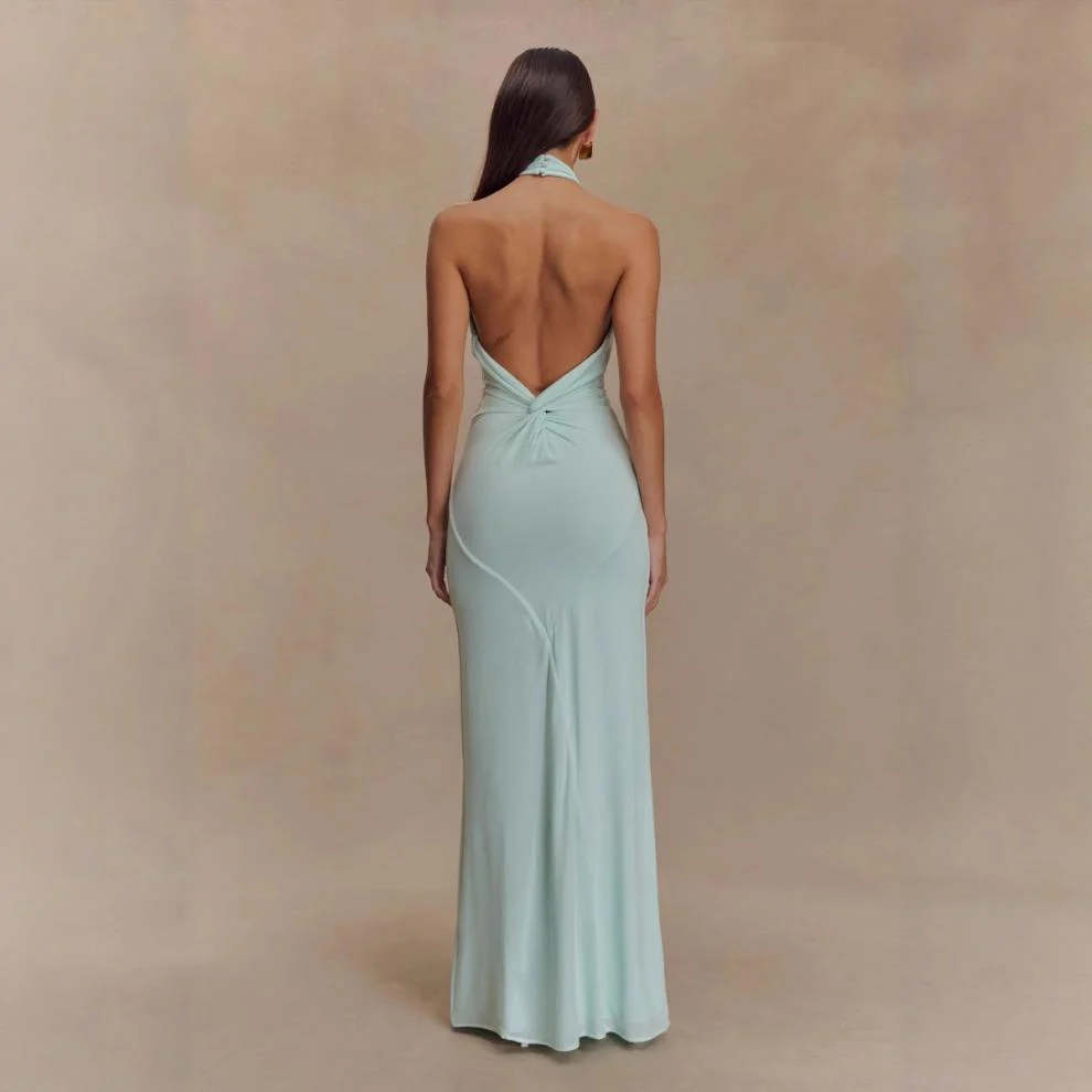 Faera | Drapiertes Langes Neckholder-Kleid - Image 2