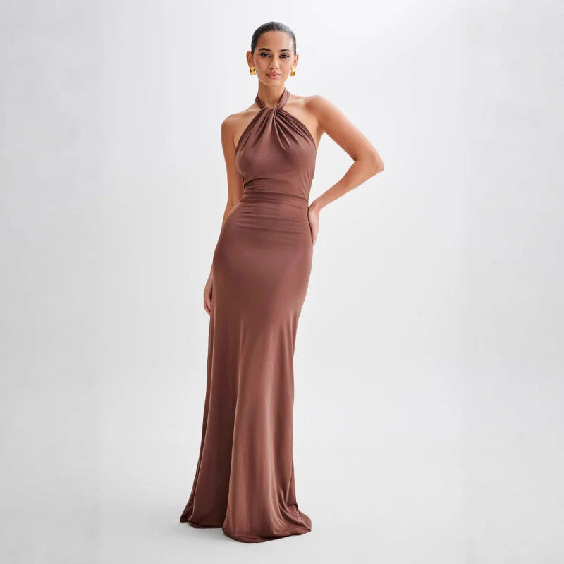 Faera | Drapiertes Langes Neckholder-Kleid - Image 8