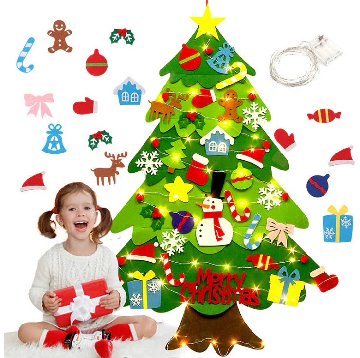 FeltJoy | Dekorativer Weihnachtsbaum für die Wand mit hängenden Filzornamenten - Image 2