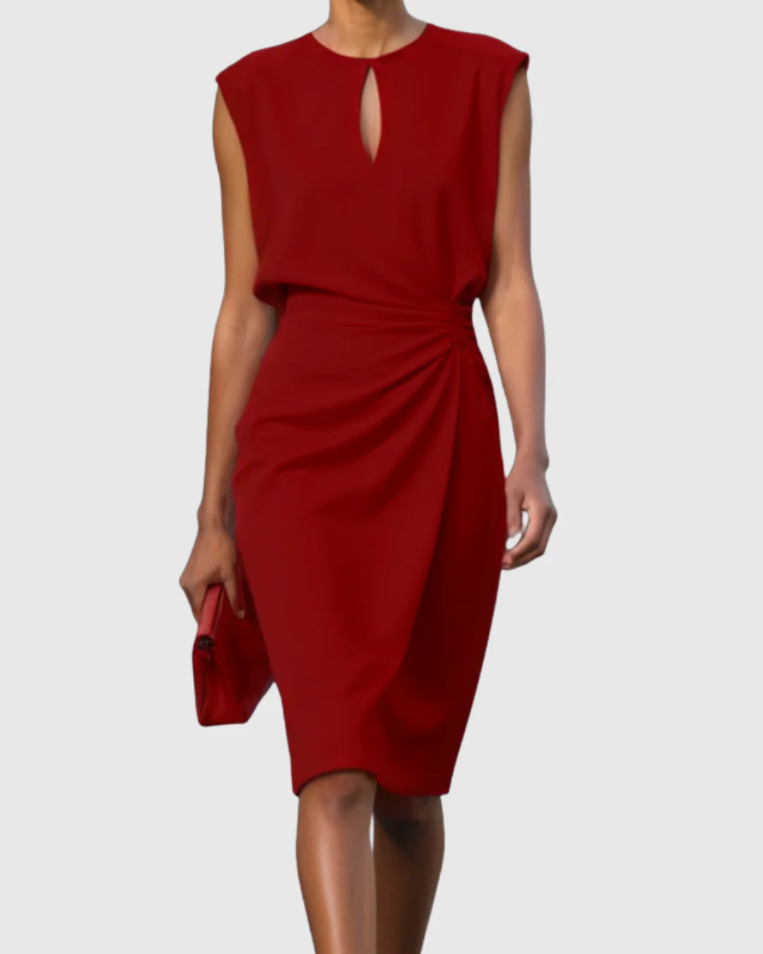 Festliche Kleider Damen – Elegantes Knielanges Kleid für Jeden Anlass mit Raffungen und Schlüssellochausschnitt - Image 8