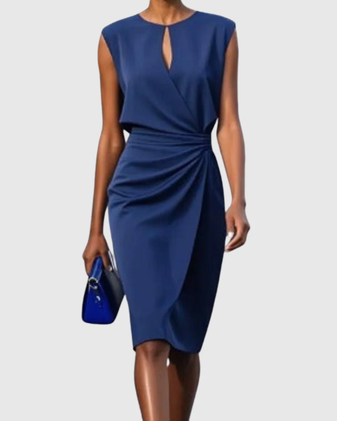 Festliche Kleider Damen – Elegantes Knielanges Kleid für Jeden Anlass mit Raffungen und Schlüssellochausschnitt - Image 9