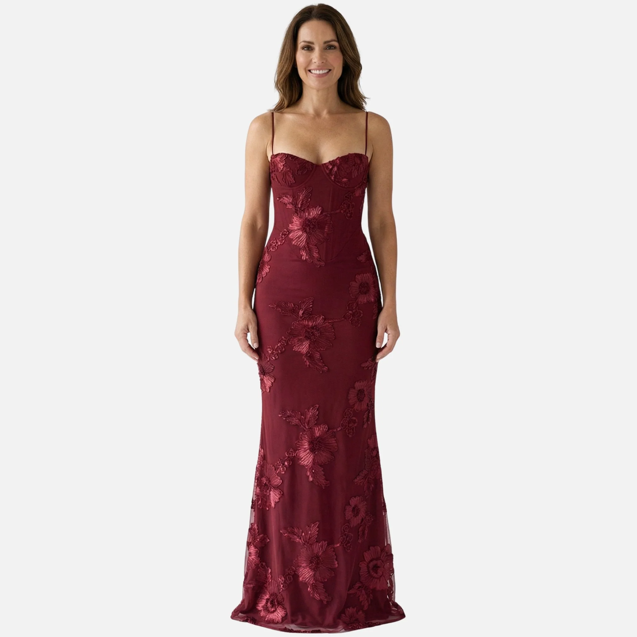 Renate | Damen Figurbetontes Satin Maxikleid Korsagen-Top – Korsett Satin Maxi