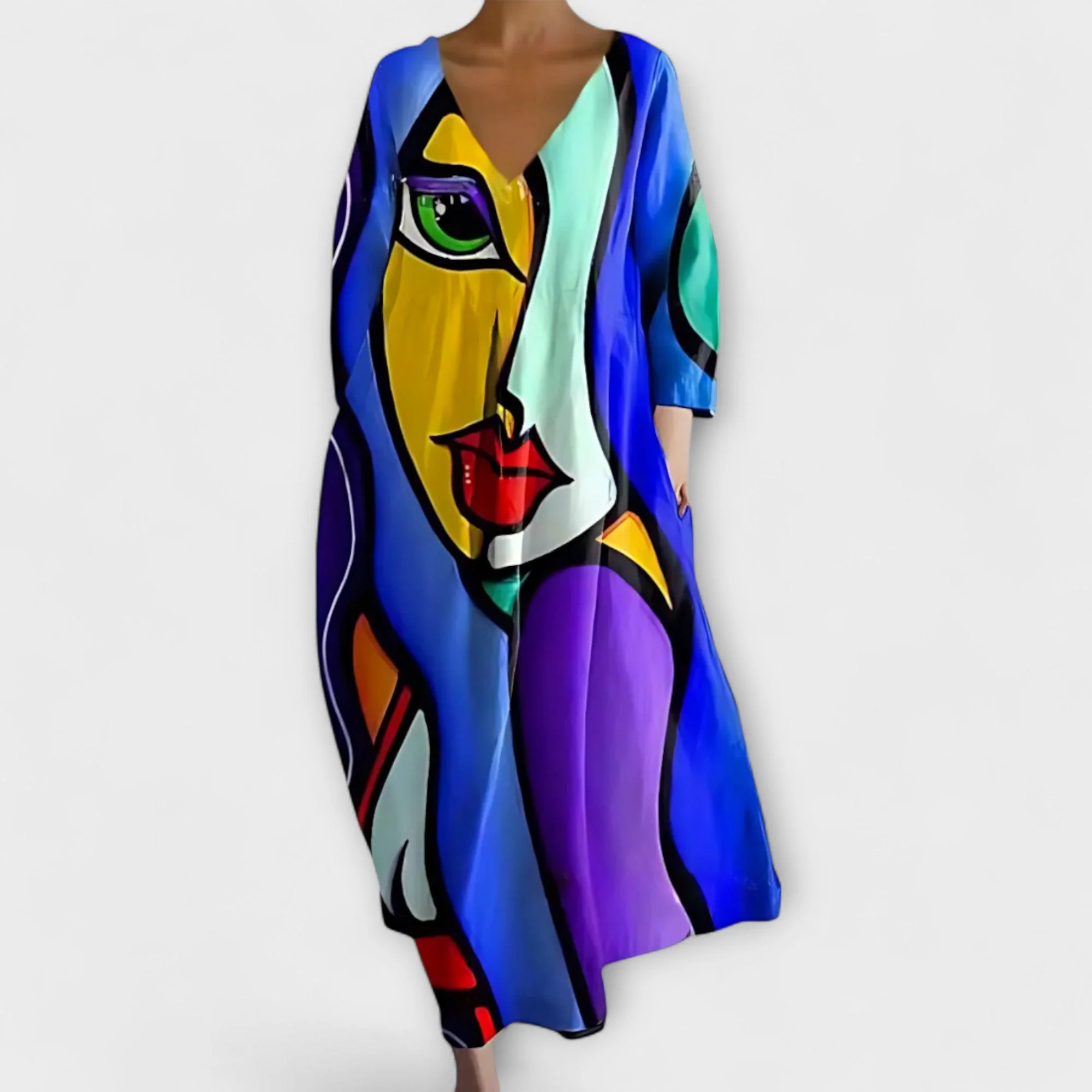 Fiona - Langes, Buntes Kleid mit V-Ausschnitt - Image 2