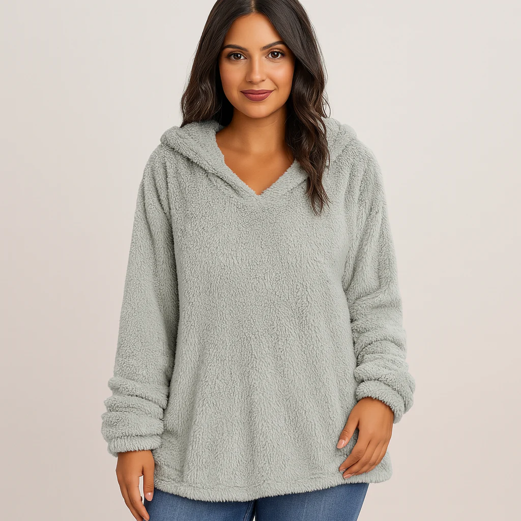 Fleece-Kapuzenpullover – Unifarbenes Damen Sweatshirt mit langen Ärmeln - Image 4