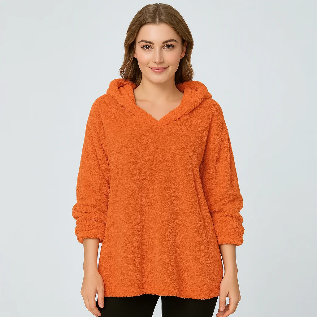 Fleece-Kapuzenpullover – Unifarbenes Damen Sweatshirt mit langen Ärmeln - Image 5
