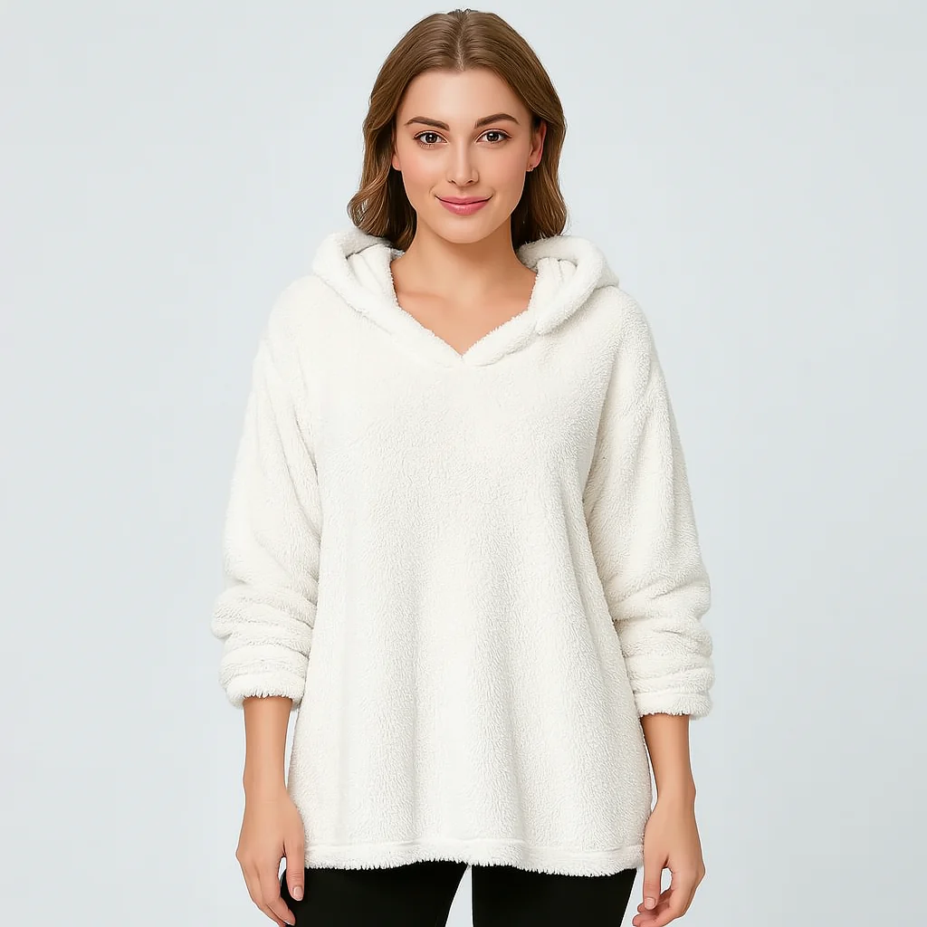 Fleece-Kapuzenpullover – Unifarbenes Damen Sweatshirt mit langen Ärmeln - Image 6