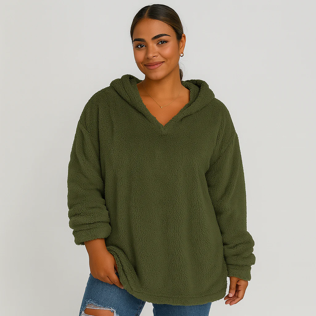 Fleece-Kapuzenpullover – Unifarbenes Damen Sweatshirt mit langen Ärmeln - Image 7