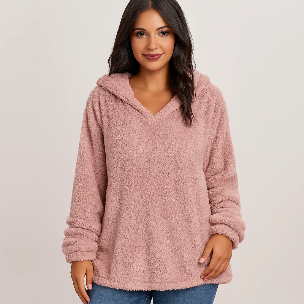 Fleece-Kapuzenpullover – Unifarbenes Damen Sweatshirt mit langen Ärmeln - Image 9