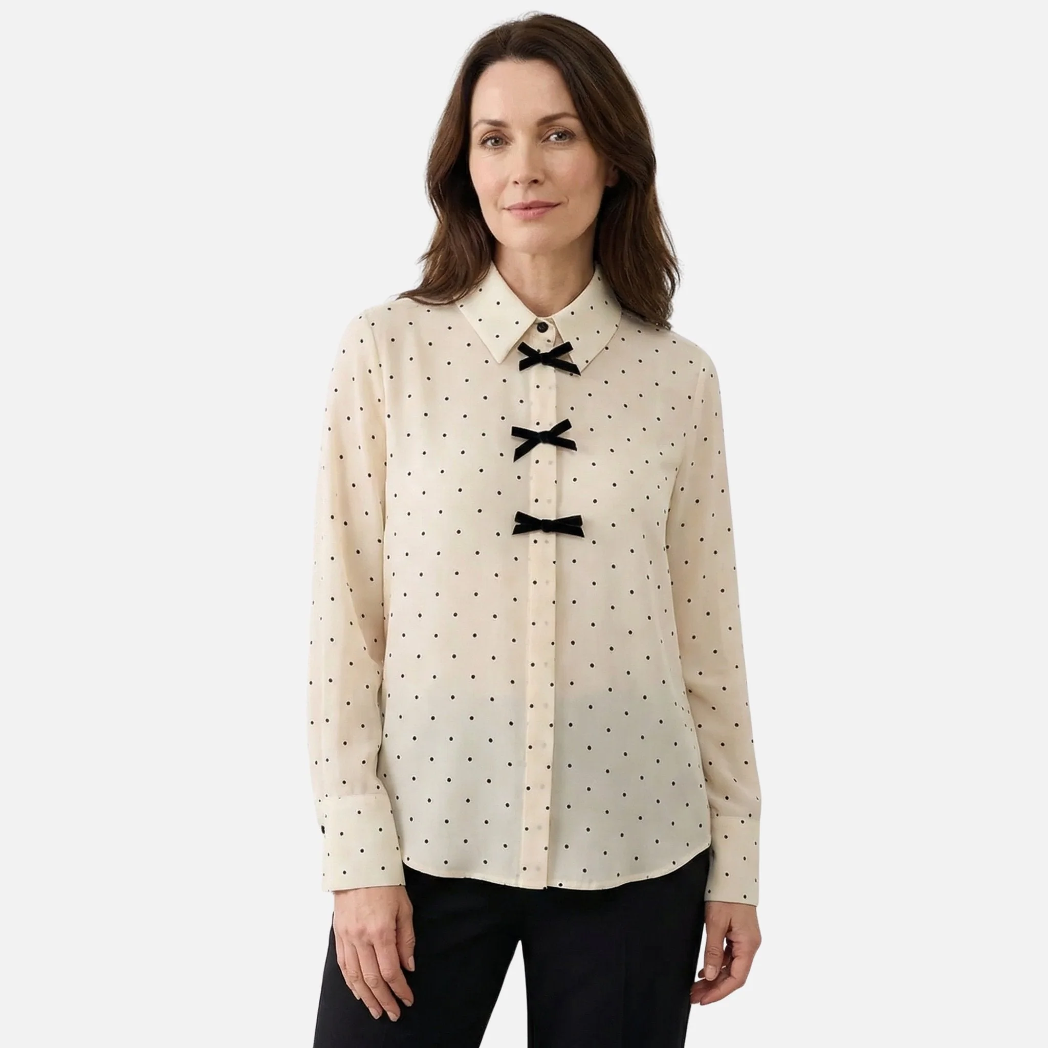 Petra | Damen Fließende Tupfenbluse Schleifenkragen – Polka Dot Bluse Schleife - Image 2