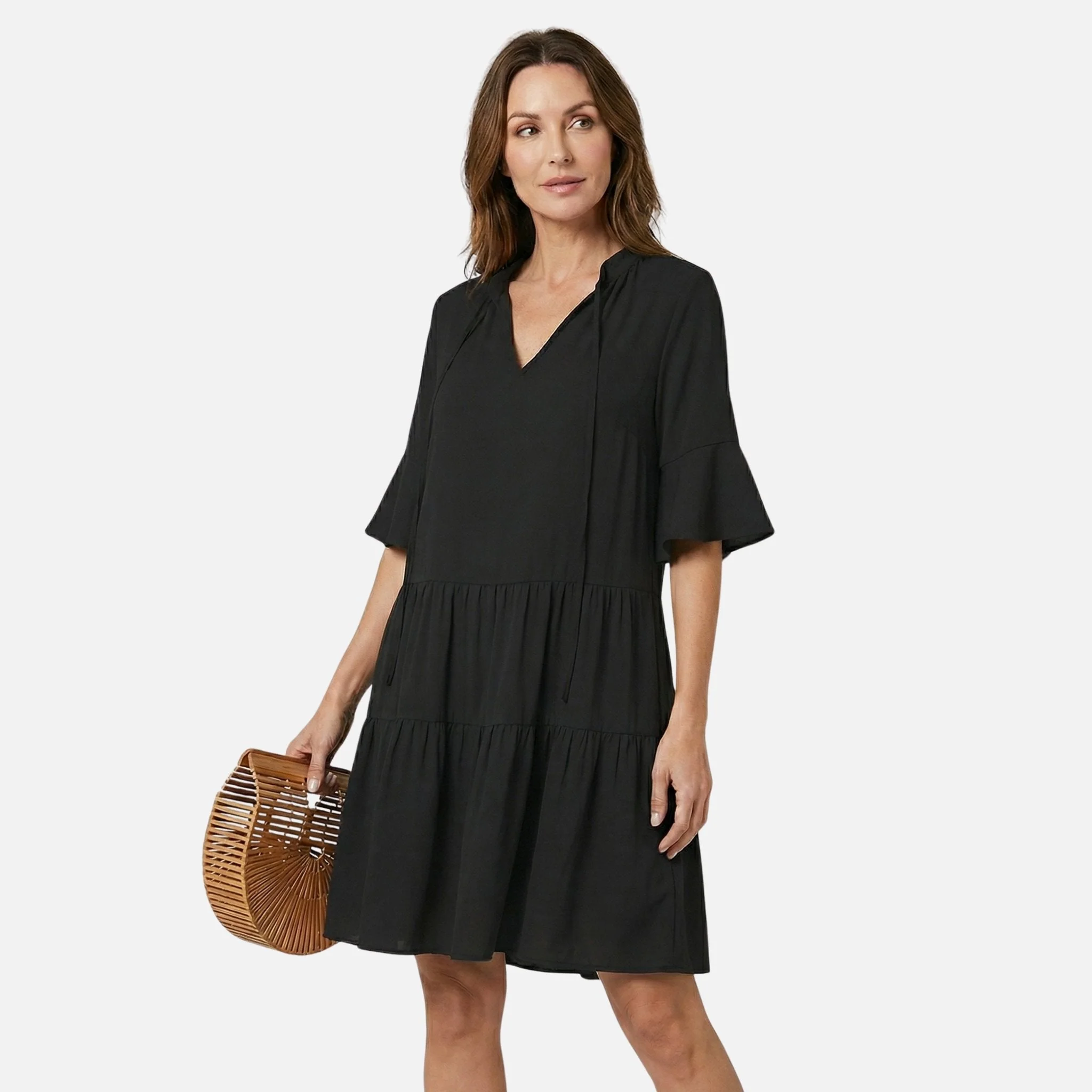Waltraud | Damen Fließendes Midikleid Leoparden V-Ausschnitt – Leo Midi Kleid