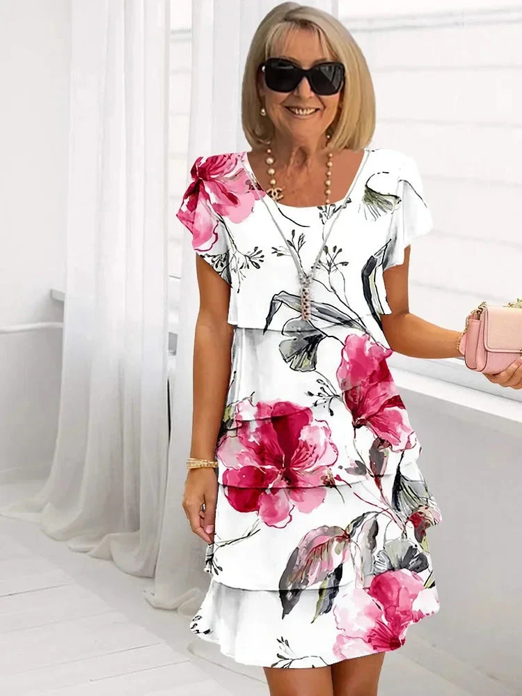 Florales Plisseekleid mit Rüschen für Damen – Elegantes Sommerkleid