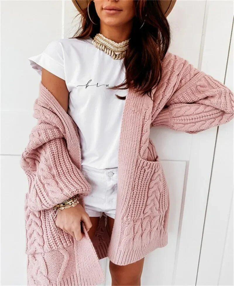 Frauen gestrickt langen Mantel elastisch warm Twist Strickjacke - Image 2