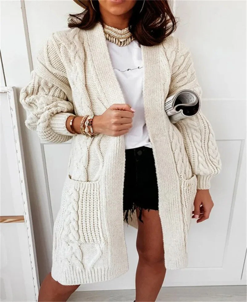 Frauen gestrickt langen Mantel elastisch warm Twist Strickjacke - Image 3