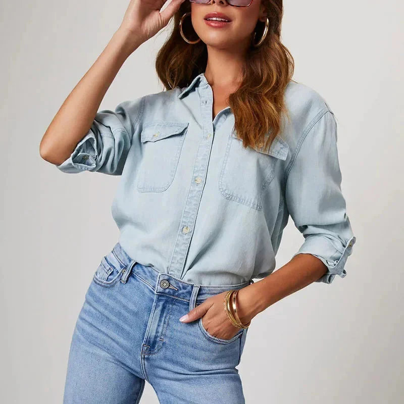 Frauen Lässige Lose Denim Shirts - Image 4