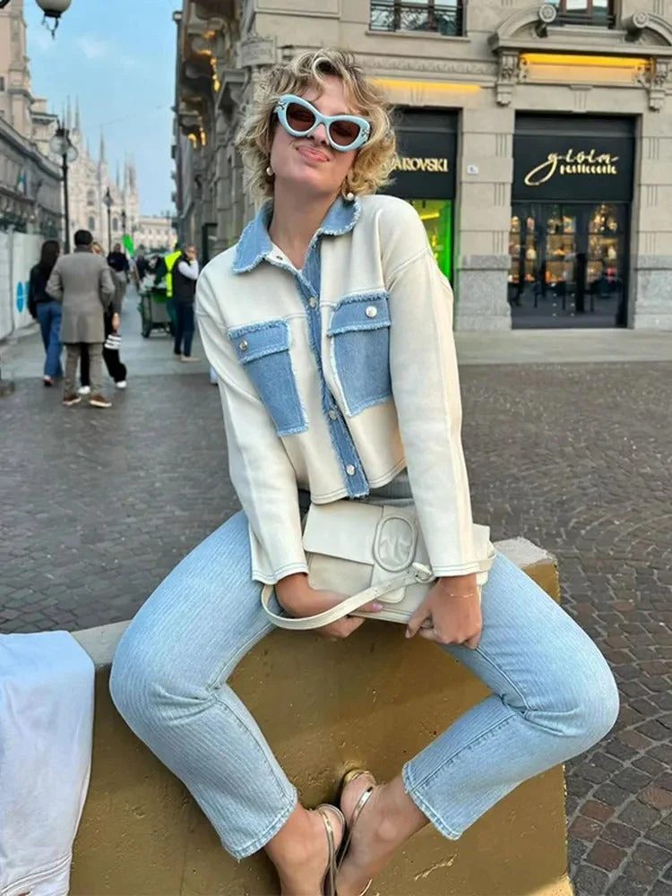 Frauen Mantel Denim Patchwork Jacke - Image 2
