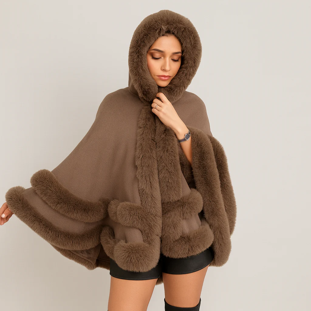 Friedela | Cape-Mantel mit flauschigem Besatz und Kapuze in Übergröße - Image 5