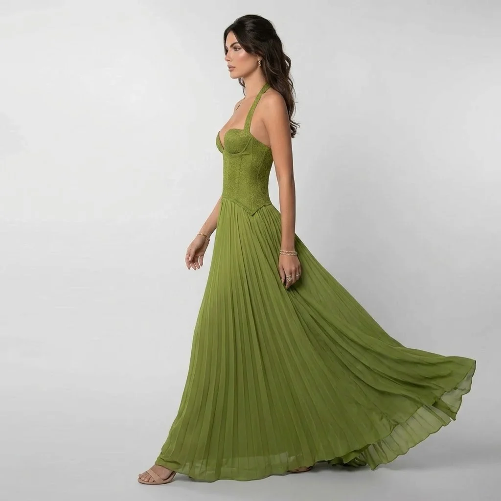 Gaia | Damen Spitzenkleid Plisseerock Maxi – Spitze Plissee Maxikleid Elegant 2026 - Image 2