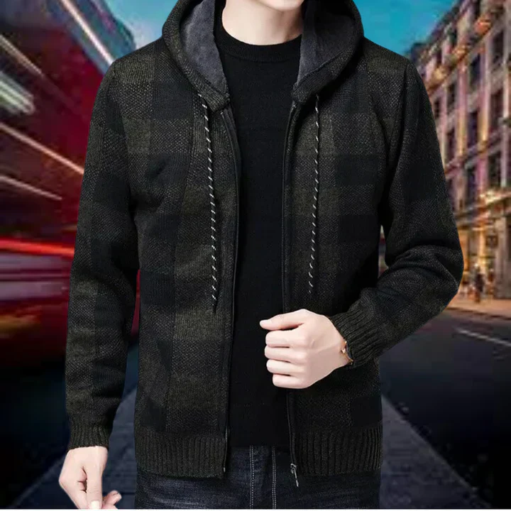 Garson - hochwertige strickjacke mit karierter kapuze - Image 4