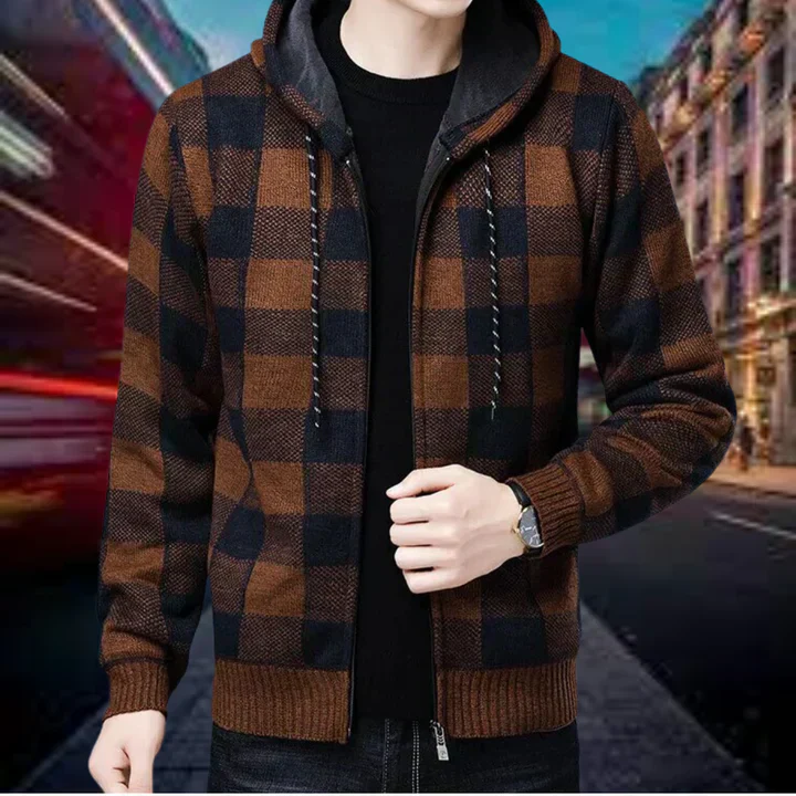 Garson - hochwertige strickjacke mit karierter kapuze - Image 5
