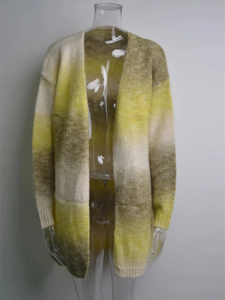 Gefärbter langer lockerer Strickmantel mit Taschen - Image 3