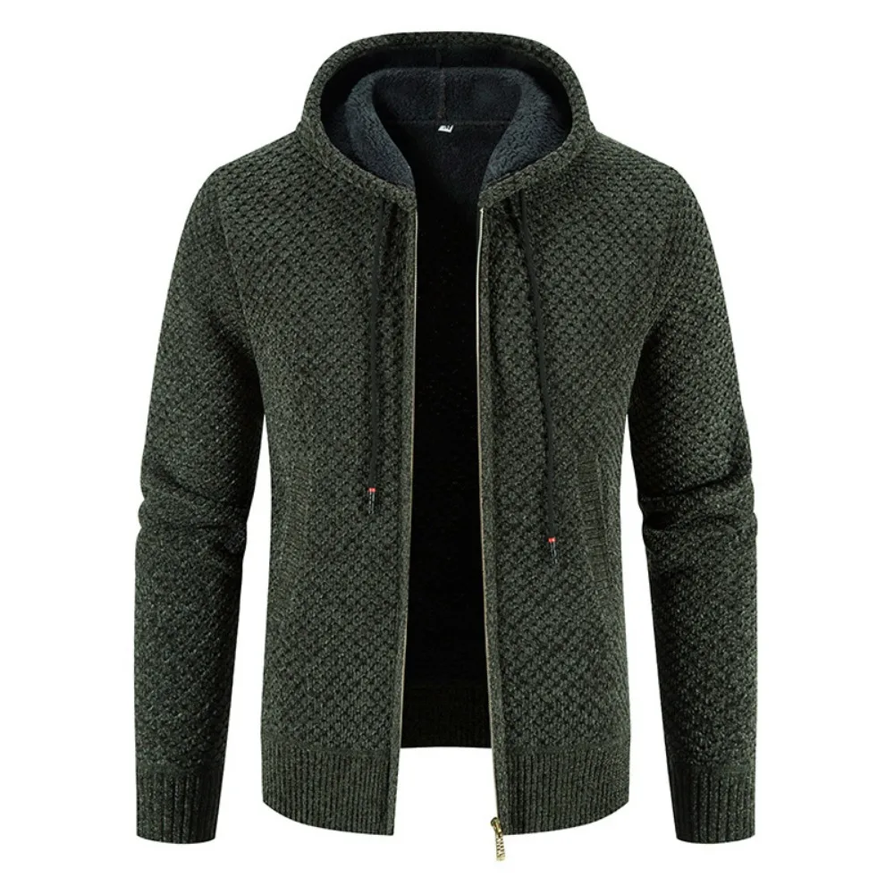 Gefütterte Herren Strickjacke Mit Kapuze | Winterjacke Mit Reißverschluss - Image 9