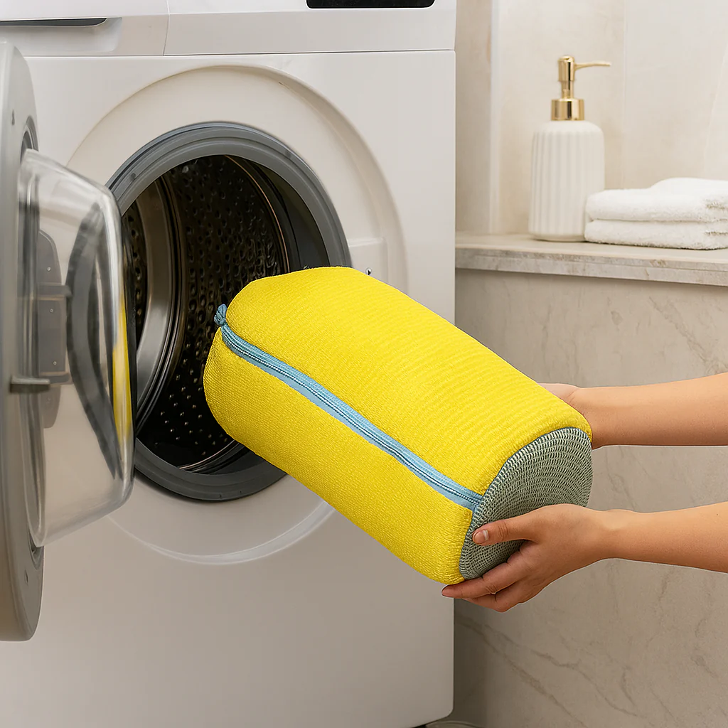 Gelber Schuhwaschbeutel für Waschmaschine und Trockner – Weiches Chenille-Futter und Reißverschluss - Image 3