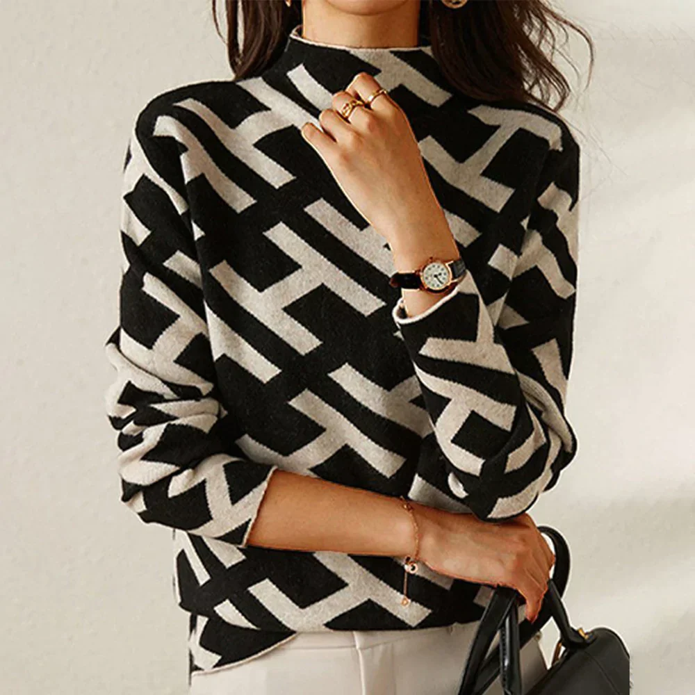 Geometrischer Pullover mit schwarzem Alphabet - Image 3