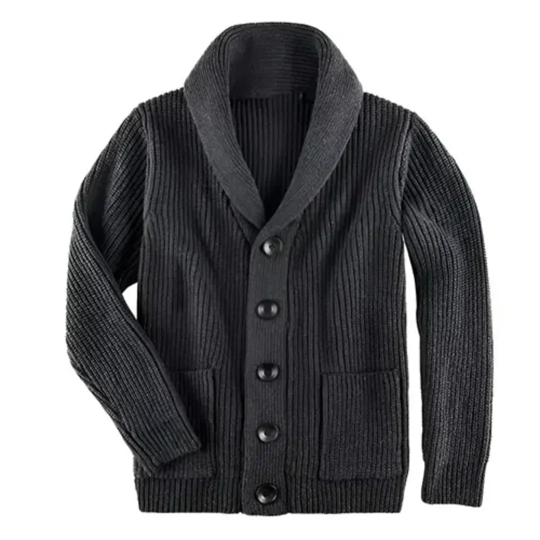 Gerippte Strickjacke mit Kragen