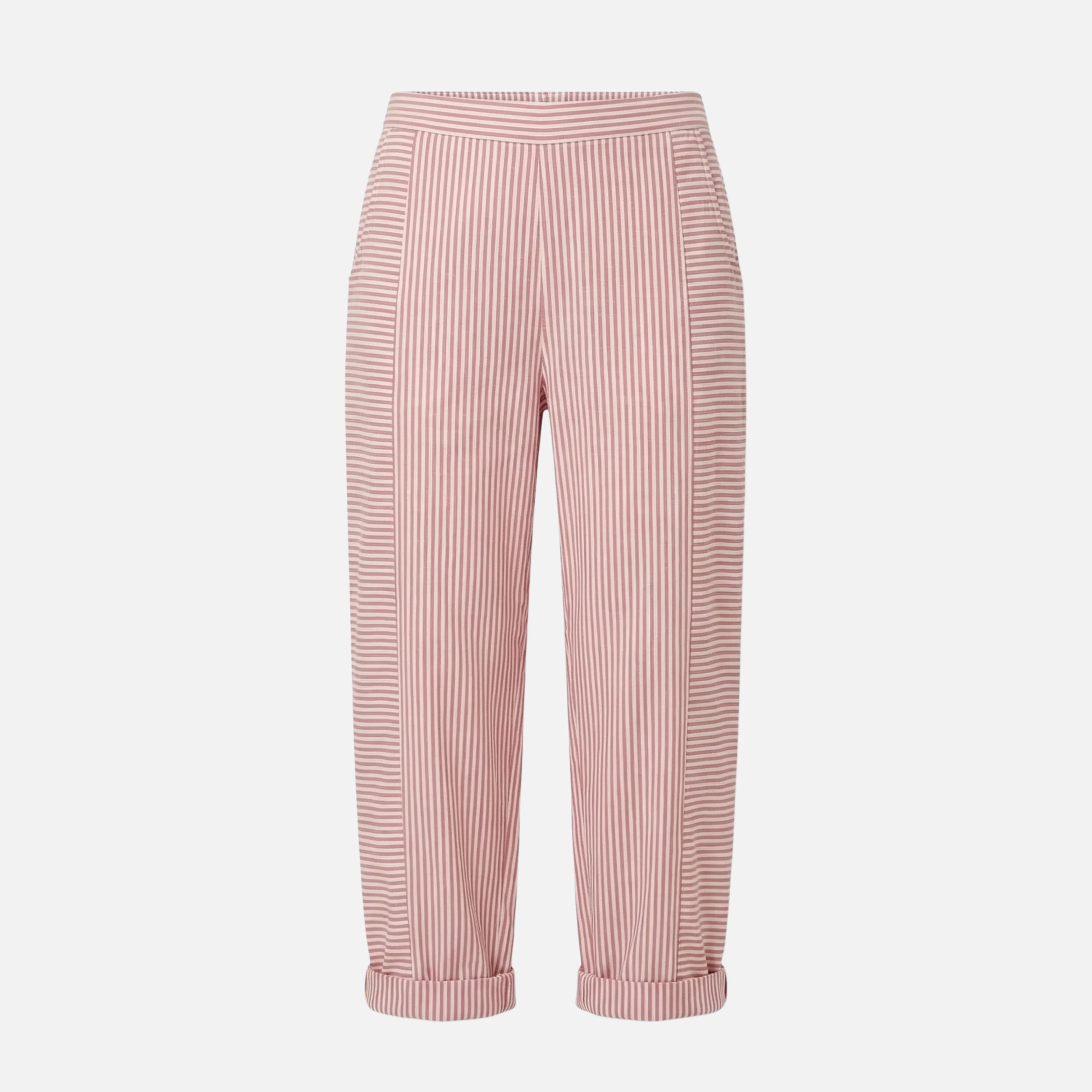 Ulrike | Damen Gestreifte High Waist Hose Rollsaum Taschen – Streifen High Waist - Image 7