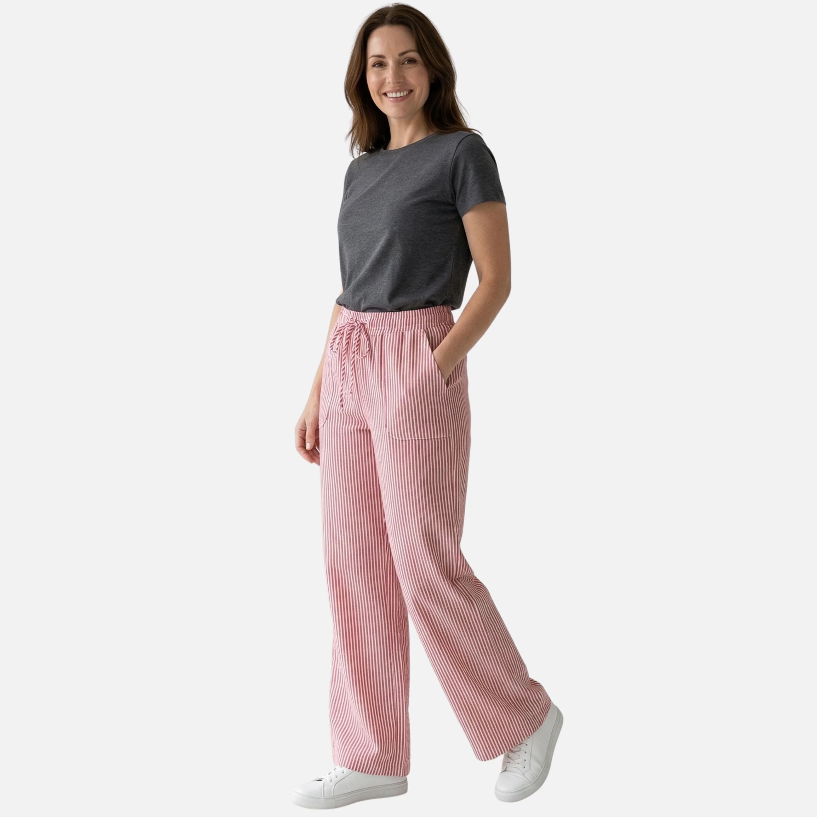 Ilse | Damen Gestreifte Hose Weites Bein Lockere Baumwollhose – Streifen Wide Leg