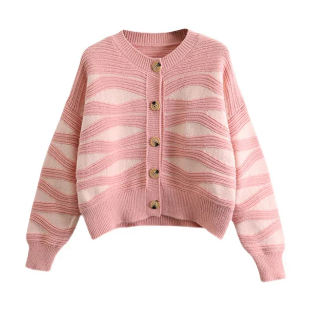 Gestreifte Strickjacke mit Knopfleiste - Image 9