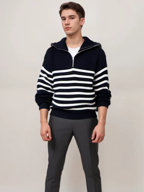 Gestreifter pullover mit reibverschluss - Image 4
